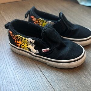 Vans Toddler Size 8 Black and Flame Slip-On Sneakers